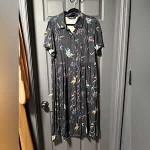 Disturbia Black Maxi Dress with Pastel Floral & Crescent Print